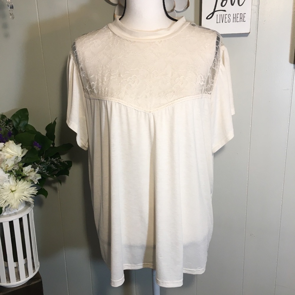 Stella Tweed hi-neck lace front blouse